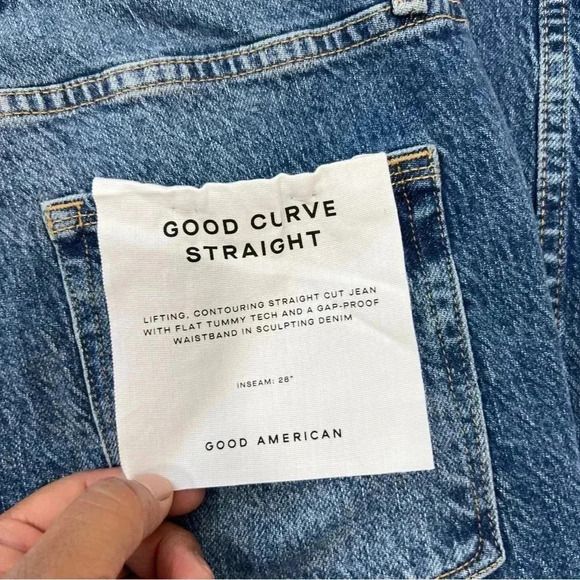 Good American Good curve straight leg jeans high rise ripped size 6/28 - Picture 10 of 14